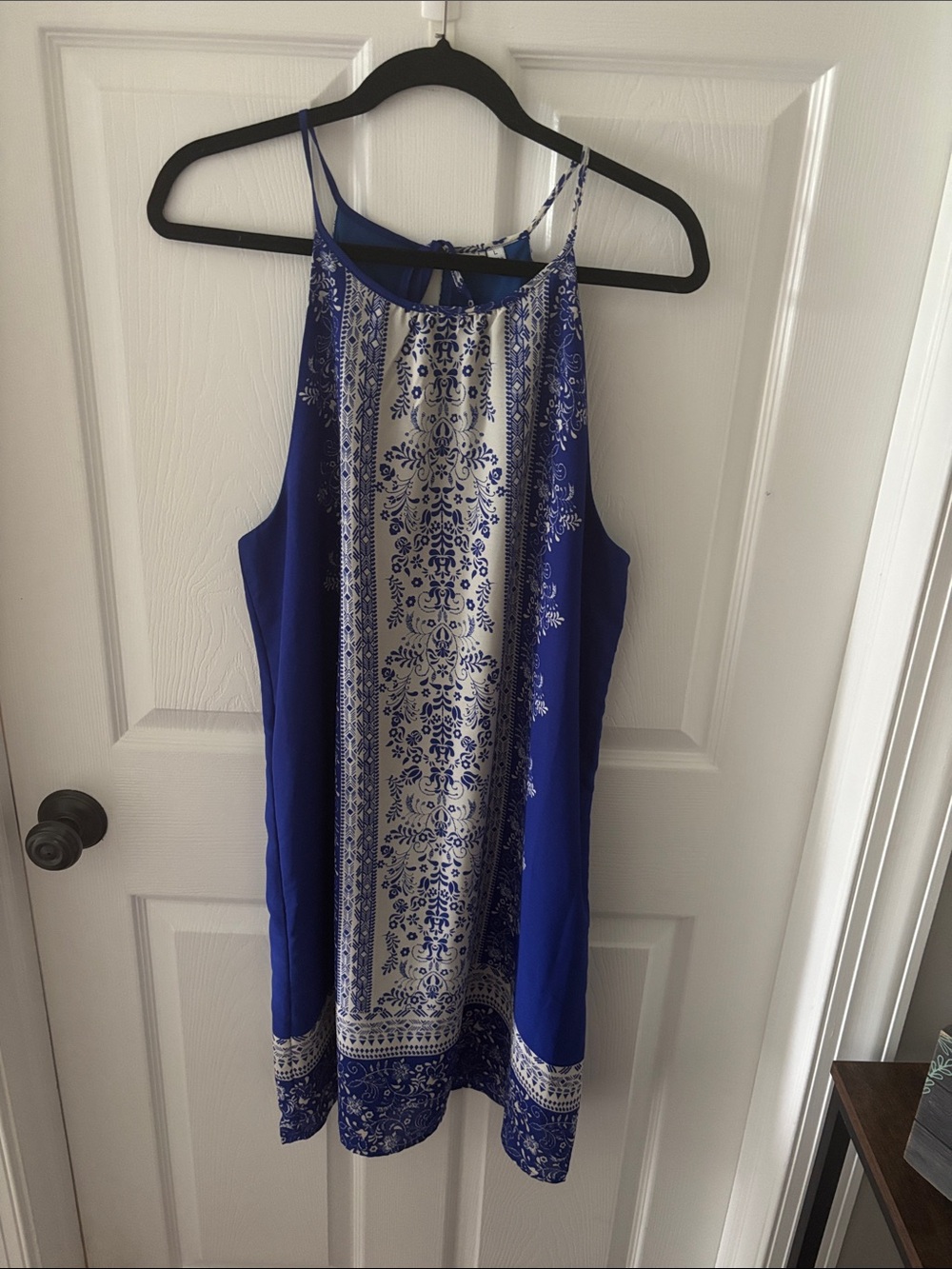 Royal Blue Printed Halter Mini Dress (new but tags off)